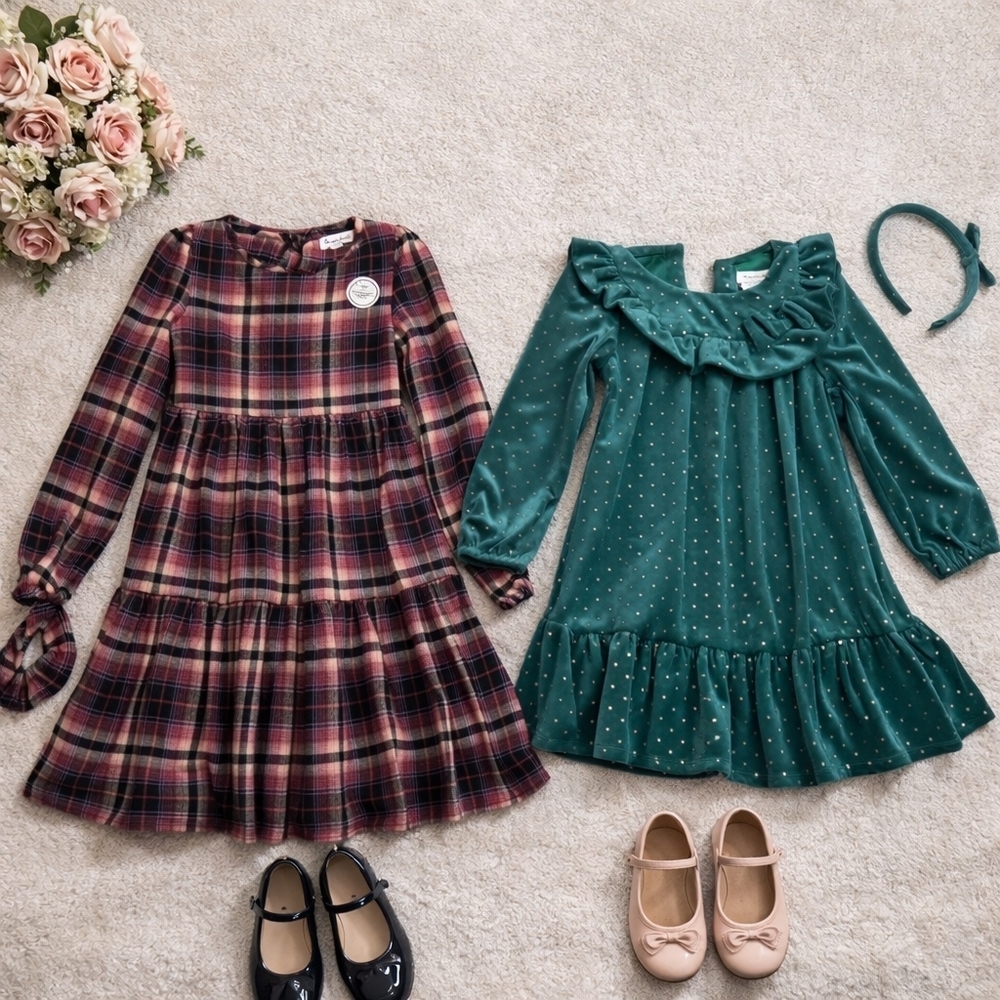 Tahari Velvet Dress + Love Fire Plaid Dress Set (2 Pieces) | Size 4T | Bundle